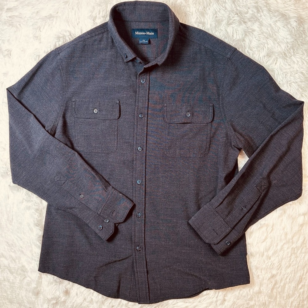 Mizzen and Main Shirt Mens Large Trim Fit Button Front Performance Grey